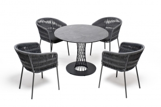 «Диего» обеденная группа на 4 персоны со стульями «Бордо» плетения колос, столешница «серый гранит»